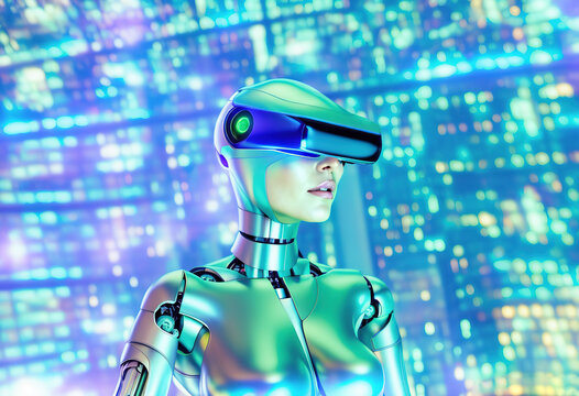 Female cyborg with futuristic visor