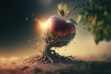 illustration of magical apple  - obrazy, fototapety, plakaty