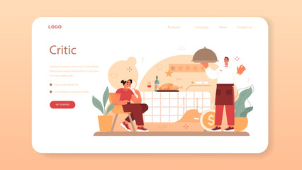 Food critic web banner or landing page. Professional blogger