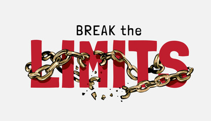 break the limits slogan with gold chain broken vector illustration - obrazy, fototapety, plakaty