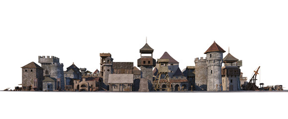 3d render Medieval city with a variety of views
