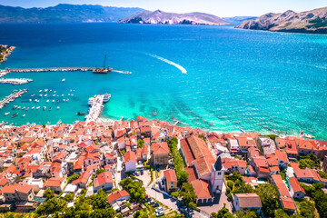 Fototapeta premium Adriatic town of Baska idyllic waterfront aerial view