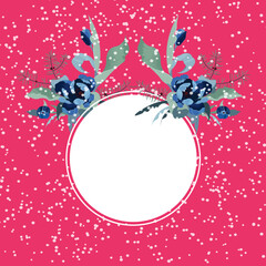 Beautiful winter floral frame, vector illustration. Card design, party invitation, print, clip art