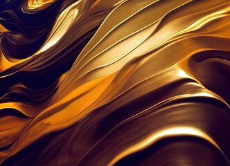 Abstract wavy background in gold, orange and brown tones. Golden satin fluid background. Liquid texture. AI generated image