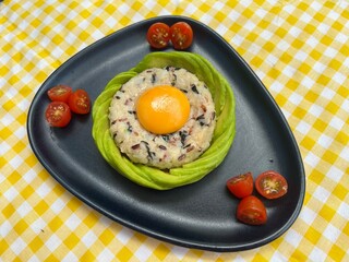 Onigiri with yolk and avocado