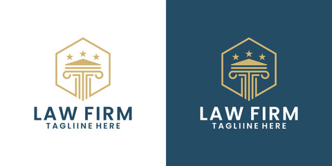 Law firm with pillar and star luxury logo design