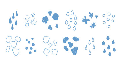 手描き　シンプルでかわいい雫　水玉　雨粒　水たまり　装飾イラストセット