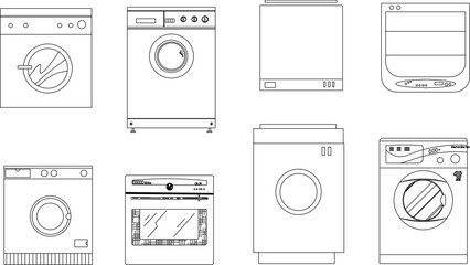 set of washing machine sketch vector design for clipart