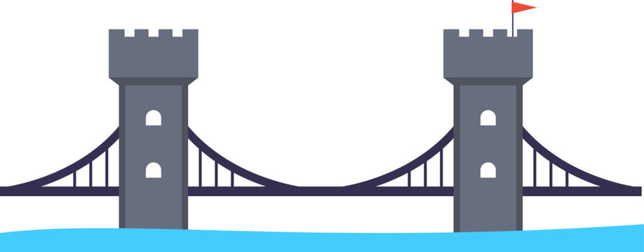 Bridge construction between two coasts flat icon Architecture element