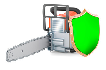 Chainsaw with shield, 3D rendering