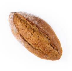 Loaf of organic bread on white background