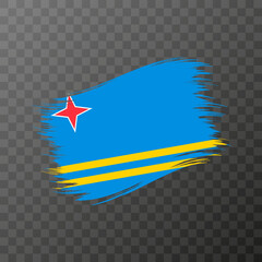 Aruba national flag. Grunge brush stroke. Vector illustration on transparent background.