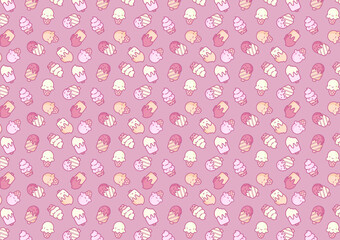 Cute cartoon ice cream and popsicle pattern on pink background