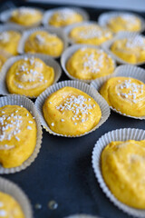 Yellow saffron buns with suger sprinkled on