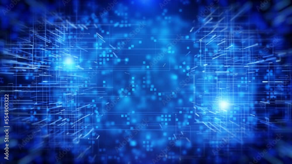 Leinwandbilder abstract digital square particles flickering, floating dynamic pattern background. blue technology f