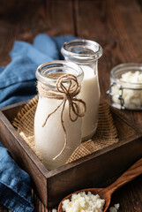 Kefir, healthy probiotic beverage with milk kefir grains