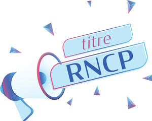 Titre rncp text with 3d realistic megaphone vector illustration. Banner template to announce news about webinar in social media, training course, marketing technology poster