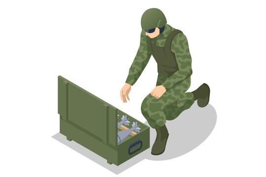 soldier in camouflage uniform opening ammo box clip art preview
