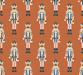 Hand Drawn Nutcracker Seamless Christmas Pattern Cute Illustration Trendy Colors Sweet Gift Concept Perfect for Allover Print Wrapping Paper or Decoration