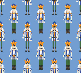 Hand Drawn Nutcracker Seamless Christmas Pattern Cute Illustration Trendy Colors Sweet Gift Concept Perfect for Allover Print Wrapping Paper or Decoration