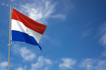 Republic of Paraguay Flag over Blue Sky Background. 3D Illustration
