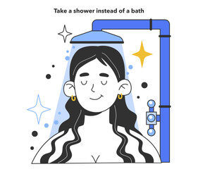 Take a shower instead of a bath for water efficiency at home. Save money