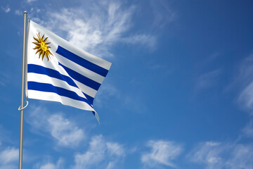 Oriental Republic of Uruguay Flag over Blue Sky Background. 3D Illustration