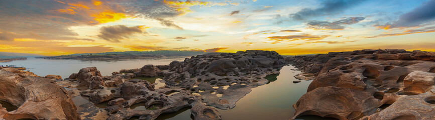 Grand Canyon in Thailand, Natural of rock canyon in Mekhong River, Hat Chom Dao or Chomdao Beach and Kaeng Hin Ngam in Ubon Ratchathani province, Thailand,Panoramic view of the Grand Canyon of Thailan