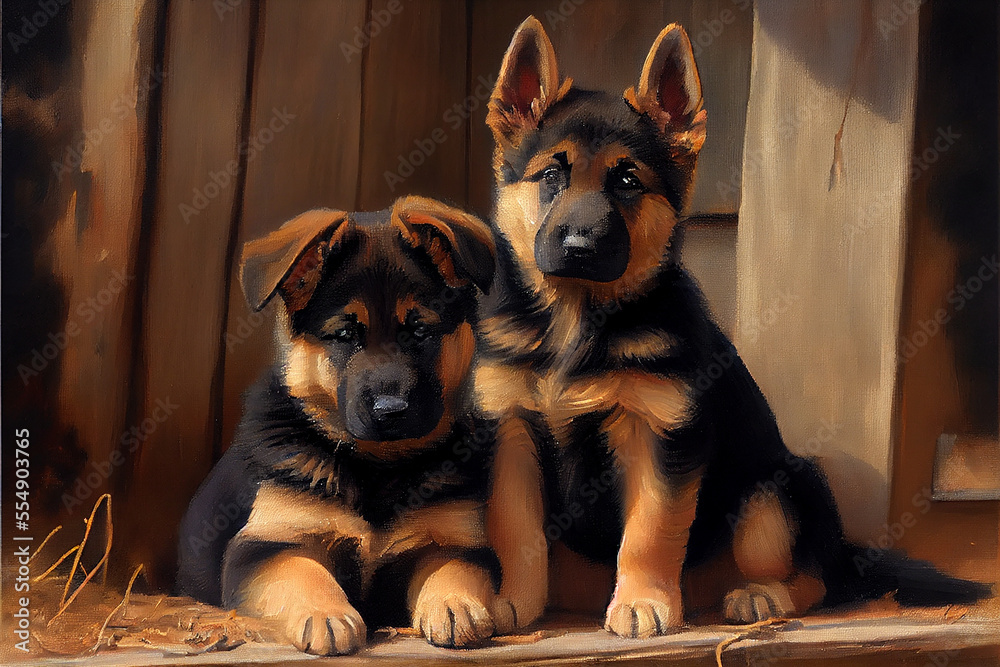 Wall mural german shepherd puppies generative art