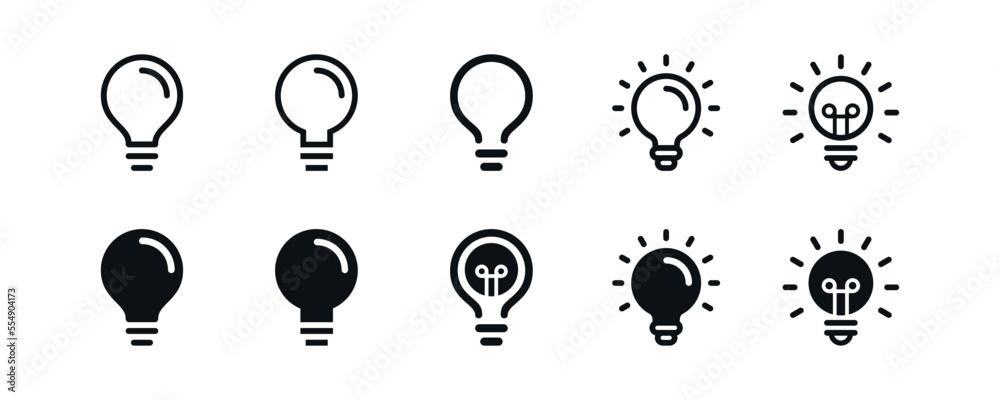 Poster light bulb icon collection set for creative idea symbol vector