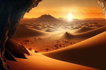 Fototapeta na wymiar Generative ai illustration dune desert at sunset.