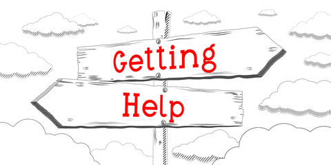 Getting help - outline signpost with two arrows
