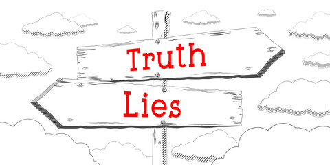 Truth and lies - outline signpost with two arrows