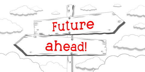 Future ahead - outline signpost with two arrows