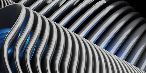 Shiny curves parallel lines rows futuristic wave pattern abstract smooth wave lines background 3d illustration