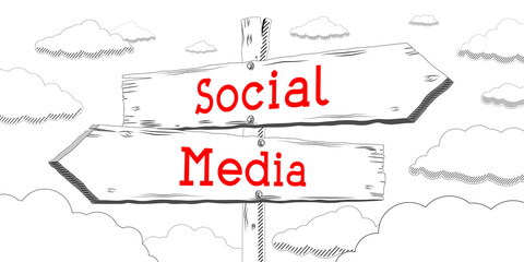 Social media - outline signpost with two arrows