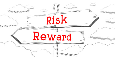 Risk and reward - outline signpost with two arrows