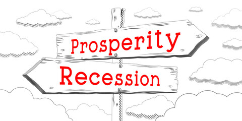 Prosperity, recession - outline signpost with two arrows