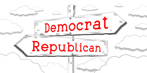 Democrat or republican - outline signpost with two arrows