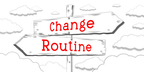 Change and routine - outline signpost with two arrows