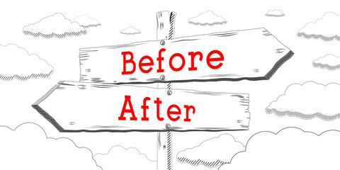 Before and after - outline signpost with two arrows