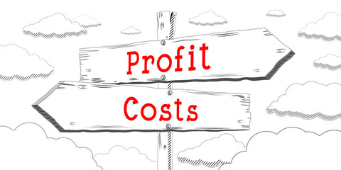 Profit and cost - outline signpost with two arrows