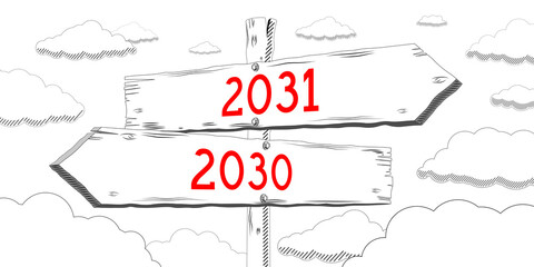 2030 and 2031 - outline signpost with two arrows