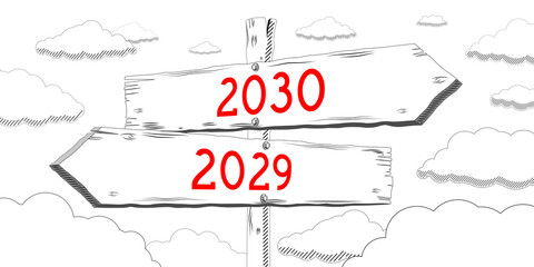2029 and 2030 - outline signpost with two arrows