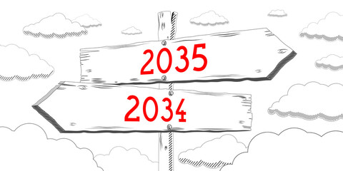 2034 and 2035 - outline signpost with two arrows