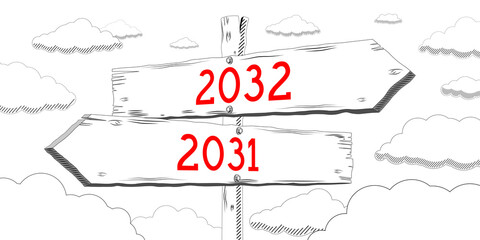 2031 and 2032 - outline signpost with two arrows