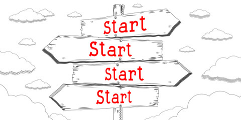 Start - outline signpost with four arrows