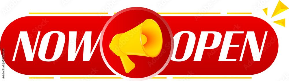 Poster Megaphone with now open on white background. Megaphone banner. Web design. Vector