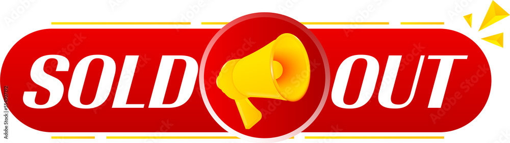 Poster megaphone with sold out on white background. megaphone banner. web design. vector