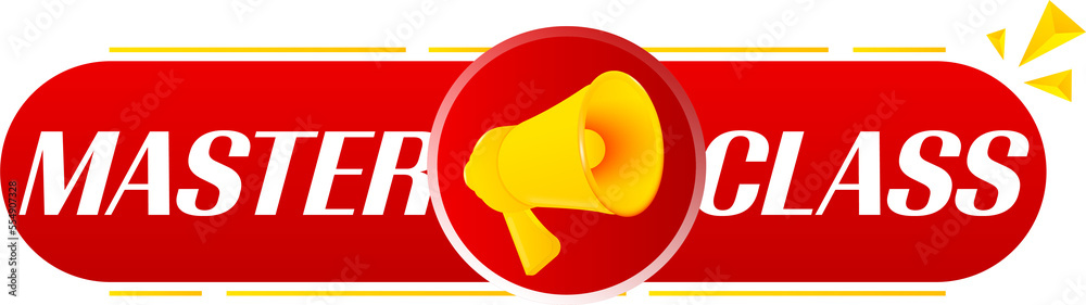 Poster Megaphone with master class on white background. Megaphone banner. Web design. Vector